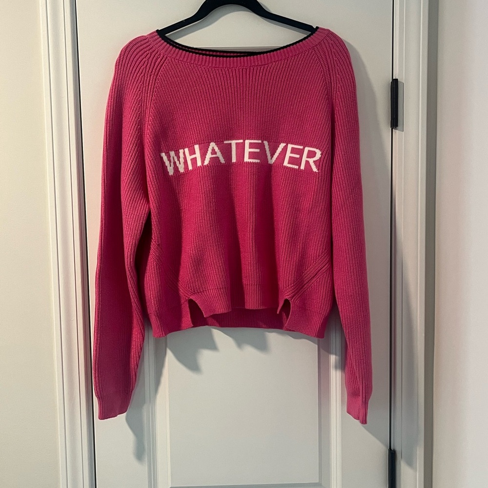 3/$20 SHEIN Pink 'Whatever' Crew Neck Sweater (NWOT)
